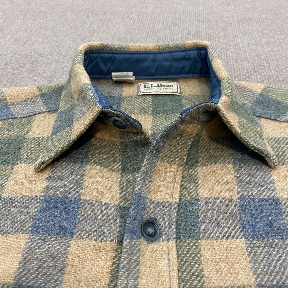 Vintage L.L. Bean Shirt Men Large Multicolor Plaid Wool Flannel USA Made 80s 90s - Picture 2 of 11